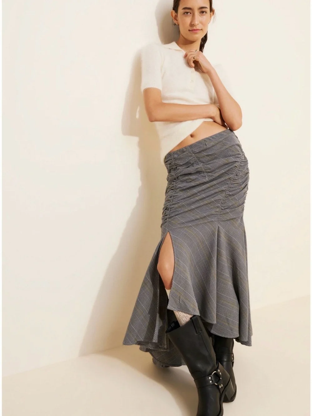 Maeve Sexy Ruched Mermaid Midi Skirt - Picture 2 of 4